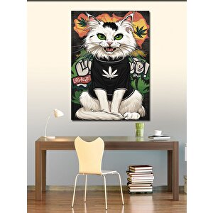 Kanvas Tablo Tişörtlü Beyaz Kedi 100x140 cm