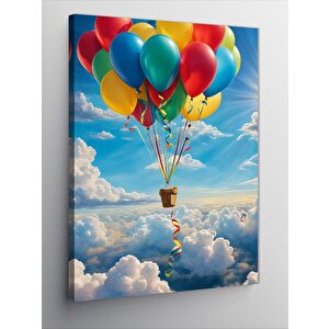 Kanvas Tablo Uçan Balonlar Ve Sepet 100x140 cm