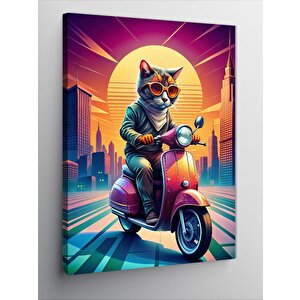 Kanvas Tablo Motosiklet Kullanan Kedi 70x100 cm