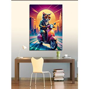 Kanvas Tablo Motosiklet Kullanan Kedi 70x100 cm