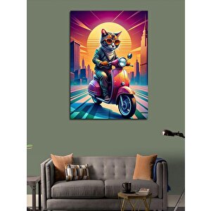 Kanvas Tablo Motosiklet Kullanan Kedi 100x140 cm
