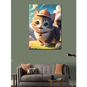 Kanvas Tablo Avcı Şapkalı Ufak Kedi 100x140 cm