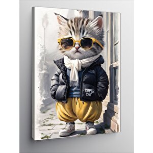 Kanvas Tablo Spor Kıyafetli Süper Yavru Kedi 100x140 cm