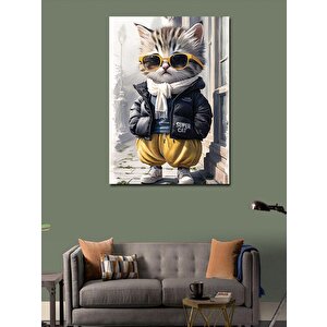 Kanvas Tablo Spor Kıyafetli Süper Yavru Kedi 100x140 cm
