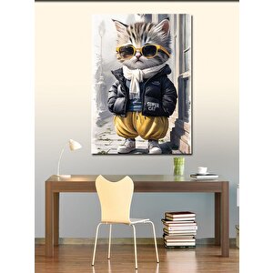 Kanvas Tablo Spor Kıyafetli Süper Yavru Kedi 100x140 cm
