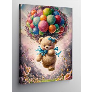 Kanvas Tablo Uçan Balonlar Ve Yavru Ayı 70x100 cm