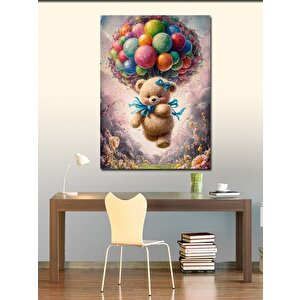 Kanvas Tablo Uçan Balonlar Ve Yavru Ayı 70x100 cm