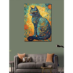 Kanvas Tablo Van Gogh Tarzı Kedi 100x140 cm