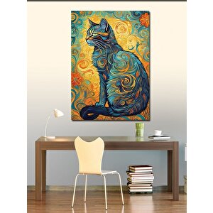 Kanvas Tablo Van Gogh Tarzı Kedi 100x140 cm