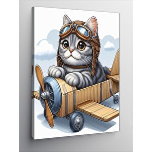 Kanvas Tablo Oyuncak Uçak Ve Kedi 70x100 cm