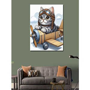 Kanvas Tablo Oyuncak Uçak Ve Kedi 70x100 cm