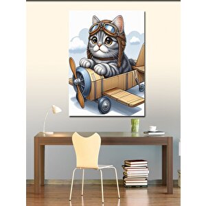 Kanvas Tablo Oyuncak Uçak Ve Kedi 70x100 cm