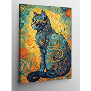 Kanvas Tablo Van Gogh Tarzı Kedi 70x100 cm
