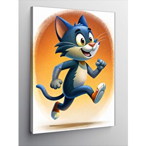 Kanvas Tablo Koşu Yapan Sporcu Kedi 100x140 cm