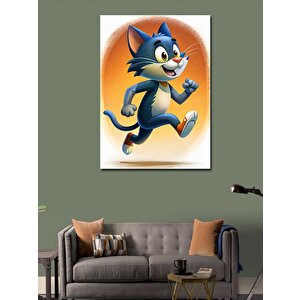 Kanvas Tablo Koşu Yapan Sporcu Kedi 100x140 cm