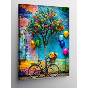 Kanvas Tablo Bisiklet Balonlarve Ağaç 50x70 cm
