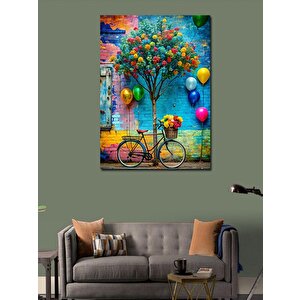 Kanvas Tablo Bisiklet Balonlarve Ağaç 50x70 cm