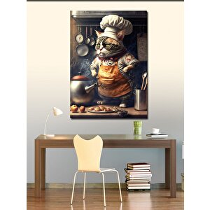 Kanvas Tablo Dövmeli Obur Aşçı Kedi 100x140 cm