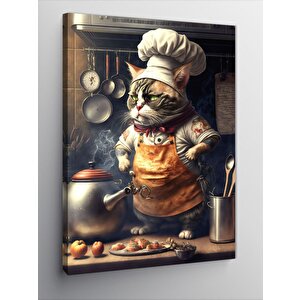 Kanvas Tablo Dövmeli Obur Aşçı Kedi 50x70 cm
