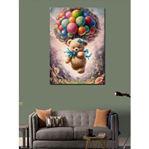 Kanvas Tablo Uçan Balonlar Ve Yavru Ayı 100x140 cm