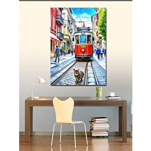 Kanvas Tablo Taksim'de Tramvay Ve Kedi 100x140 cm