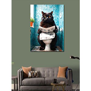 Kanvas Tablo Tuvalette Gazete Okuyan Kedi 100x140 cm