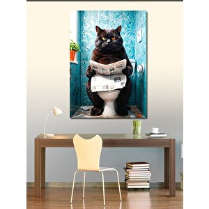 Kanvas Tablo Tuvalette Gazete Okuyan Kedi 100x140 cm