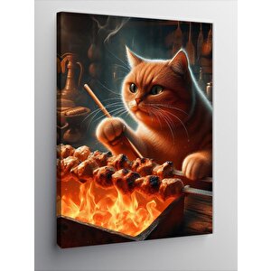 Kanvas Tablo Şiş Kebap Pişiren Kedi 50x70 cm