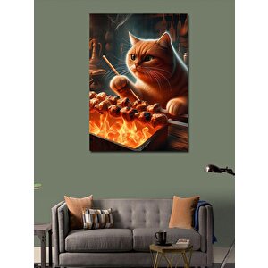 Kanvas Tablo Şiş Kebap Pişiren Kedi 50x70 cm