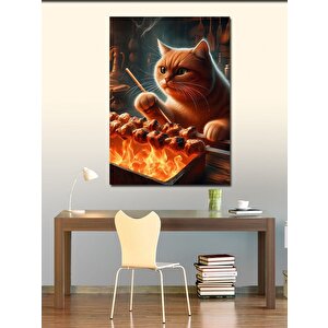 Kanvas Tablo Şiş Kebap Pişiren Kedi 50x70 cm