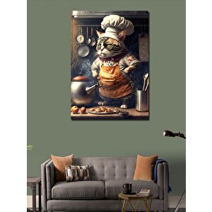 Kanvas Tablo Dövmeli Obur Aşçı Kedi 70x100 cm