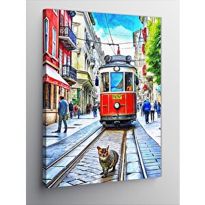 Kanvas Tablo Taksim'de Tramvay Ve Kedi 50x70 cm