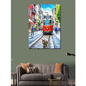 Kanvas Tablo Taksim'de Tramvay Ve Kedi 50x70 cm