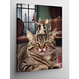 Kanvas Tablo Selfie Çeken Fare Ve Kedi 100x140 cm
