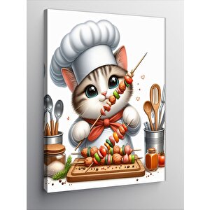 Kanvas Tablo Şiş Kebap Yapan Kedi 50x70 cm