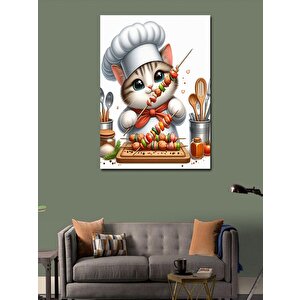 Kanvas Tablo Şiş Kebap Yapan Kedi 50x70 cm