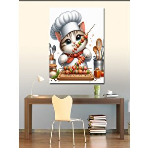 Kanvas Tablo Şiş Kebap Yapan Kedi 50x70 cm