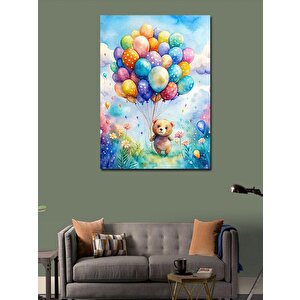 Kanvas Tablo Renkli Balonlar Ve Ayı 70x100 cm