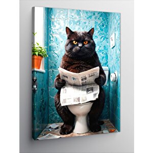 Kanvas Tablo Tuvalette Gazete Okuyan Kedi 70x100 cm