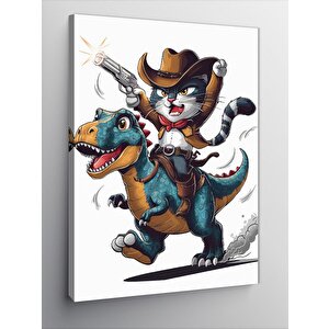 Kanvas Tablo T-rex Ve Kovboy Kedi 50x70 cm