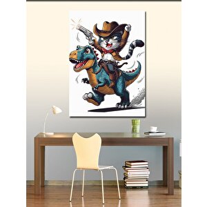 Kanvas Tablo T-rex Ve Kovboy Kedi 50x70 cm