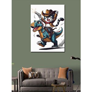 Kanvas Tablo T-rex Ve Kovboy Kedi 70x100 cm