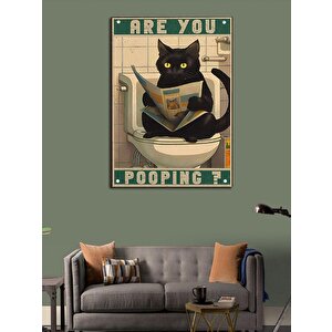 Kanvas Tablo Tuvalette Gazete Okuyan Kedi 70x100 cm