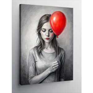 Kanvas Tablo Kırmızı Balonlu Kız 50x70 cm