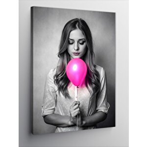 Kanvas Tablo Pembe Balonlu Kız 100x140 cm