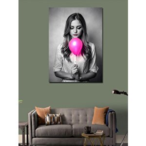 Kanvas Tablo Pembe Balonlu Kız 100x140 cm