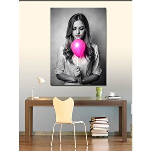 Kanvas Tablo Pembe Balonlu Kız 100x140 cm