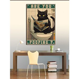 Kanvas Tablo Tuvalette Gazete Okuyan Kedi 50x70 cm