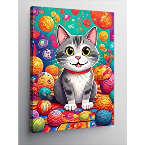 Kanvas Tablo Renkli Toplar Ve Kedi 50x70 cm