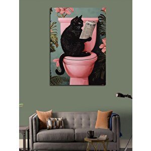 Kanvas Tablo Tuvaletteki Siyah Kedi 100x140 cm